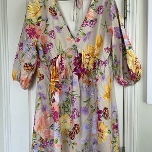 Floral V-Neck Dress with Puff Sleeves